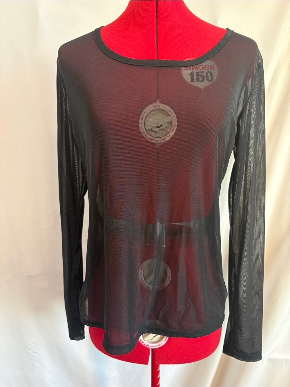 Sheer Long-Sleeve Black Mesh Top